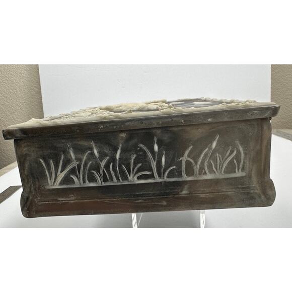 Vintage Incolay Stone Jewelry Box Hunting Dog Scene Pointer - Picture 10 of 16